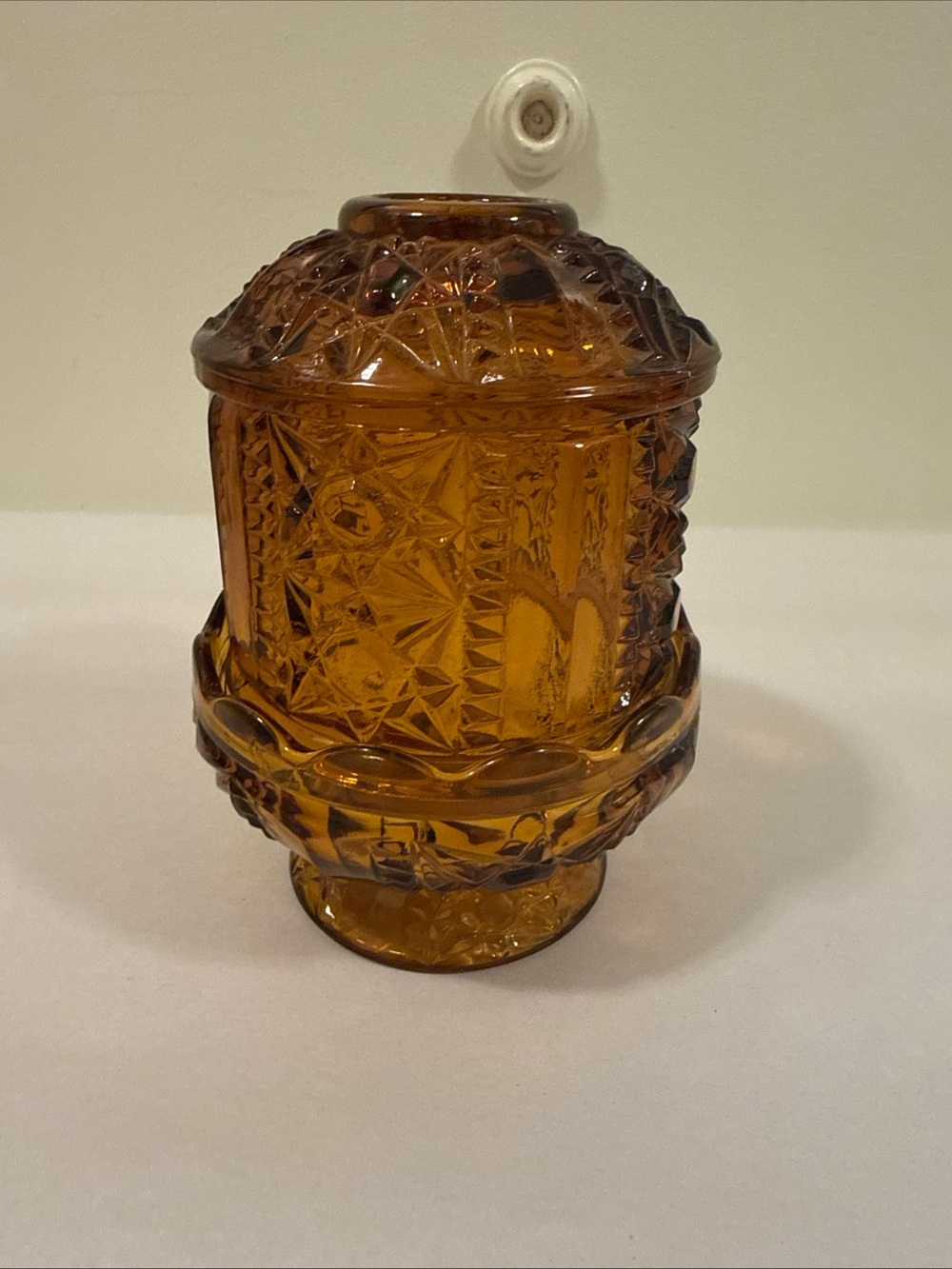 Vintage Indiana Glass Large Golden Amber Stars And Bars Fairy Lamp (MINT)